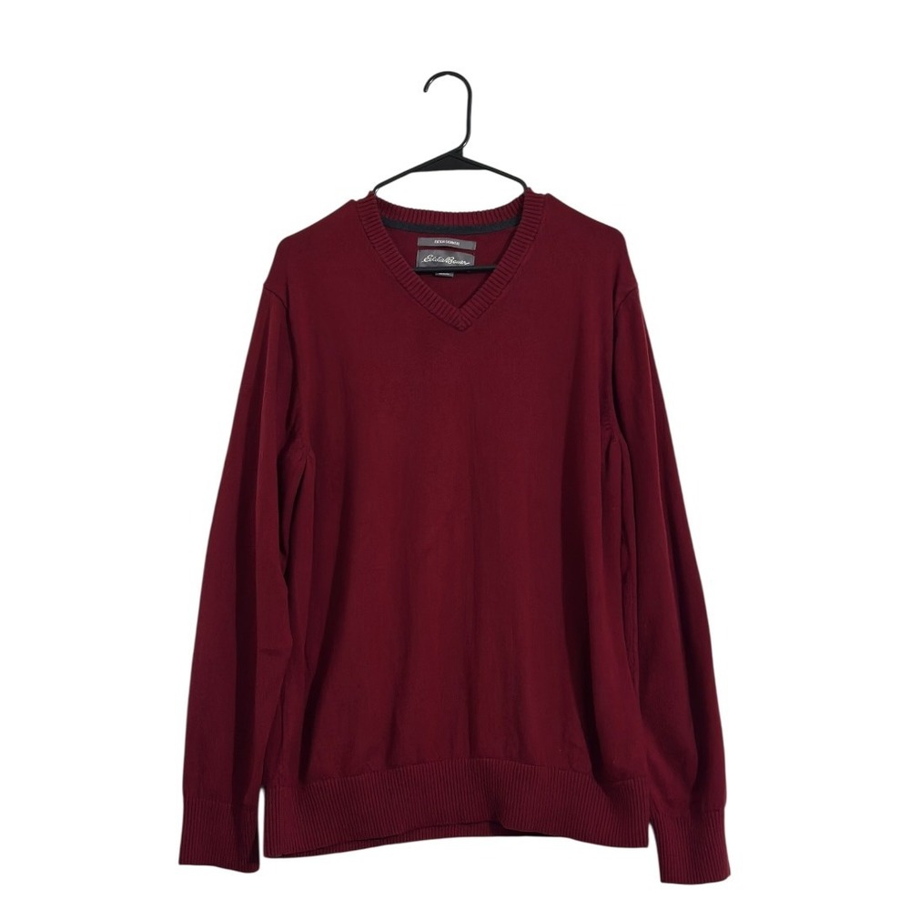 Eddie Bauer‎ V-Neck Sweater Burgundy Soft Cotton Cashmere Blend Men's Size Large